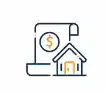 Icon of a house and a document that has a dollar sign, representing a cash offer for your house.